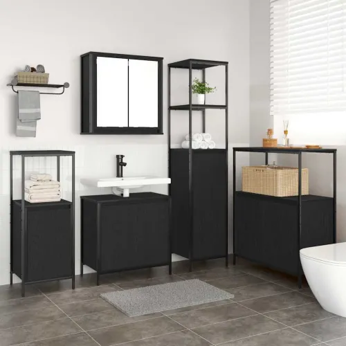 Set namještaja za kupaonicu 5 kom. Crni hrast 36 x 35 x 165 cm - Crni hrast Ormar za umivaonik +ormarić na zidu +3x ormar za kup Cijena