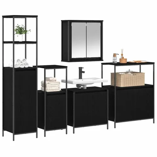 Set namještaja za kupaonicu 5 kom. Crni hrast 36 x 35 x 165 cm - Crni hrast Ormar za umivaonik +ormarić na zidu +3x ormar za kup Cijena