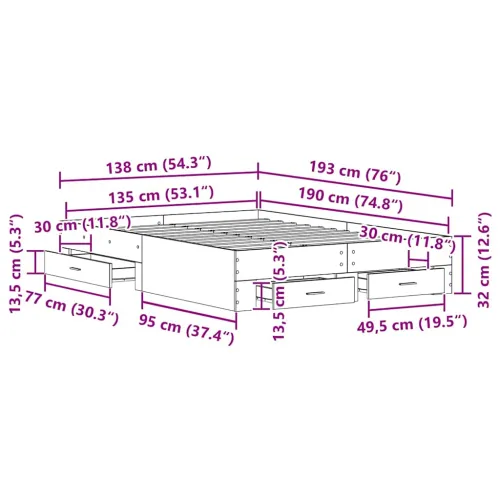 Okvir za krevet Crni hrast 135 x 190 cm Konstruirano drvo - Crni hrast 135 x 190 cm Cijena