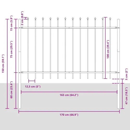 Vrtna Ograda WOERDEN 9 kom. 15,3 x 1 m Čelik s prahom Siva - Siva 1530 cm 100 cm Cijena