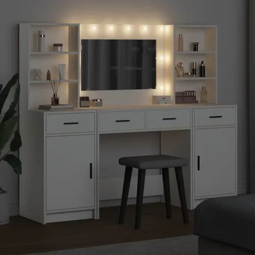 Set stola za oblačenje s LED 3 kom. Bijelo Konstruirano drvo - Bijelo Cijena
