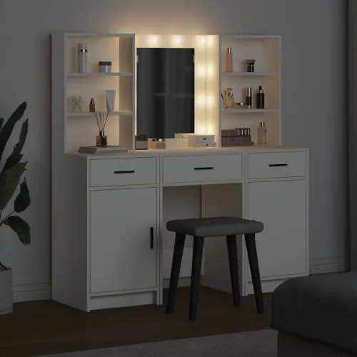 Set stola za oblačenje s LED 3 kom. Bijelo Konstruirano drvo - Bijelo Cijena