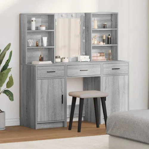 Set stola za oblačenje s LED 3 kom. Siva Sonoma - Sivi hrast sonoma Cijena