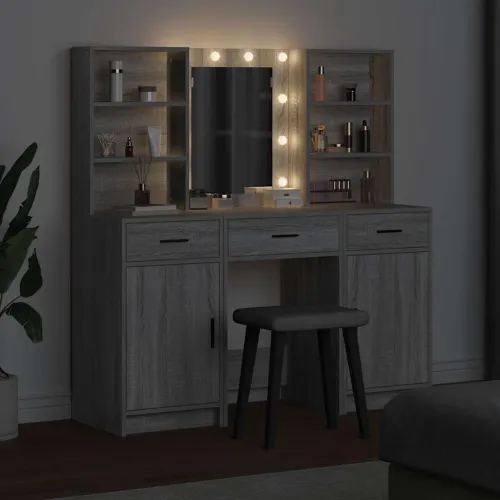 Set stola za oblačenje s LED 3 kom. Siva Sonoma - Sivi hrast sonoma Cijena