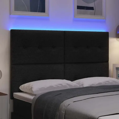 LED glava kreveta s LED trakama Crna 144 cm tkanina - Crna 140 cm Visoki uzglavlje Cijena