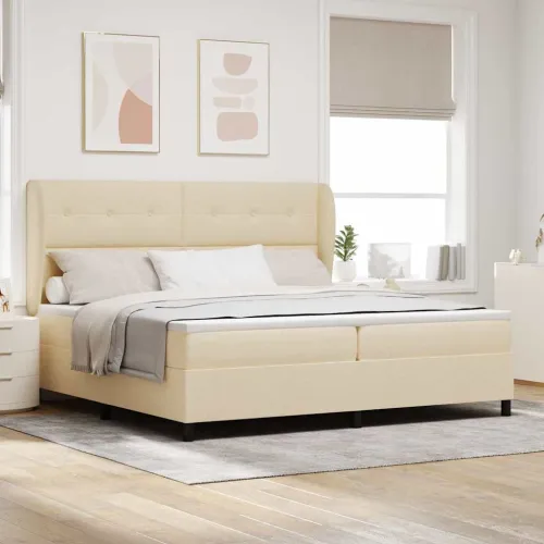 Box spring krevet s uzglavljem Krema 200 x 200 cm tkanina - Krema 200 x 200 cm Prošiveno gumbima Cijena