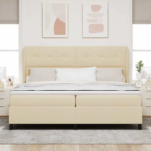 Box spring krevet s uzglavljem Krema 200 x 200 cm tkanina - Krema 200 x 200 cm Prošiveno gumbima Cijena