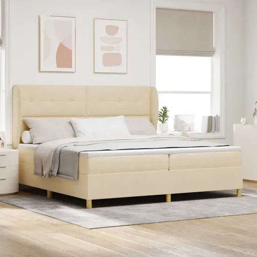 Box spring krevet s uzglavljem Krema 200 x 200 cm tkanina - Krema 200 x 200 cm Prošiveno gumbima Cijena