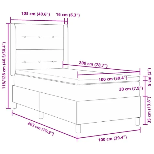 Box spring krevet s jastukom Krema 200 x 100 cm tkanina - Krema 100 x 200 cm Prošiveno gumbima Cijena