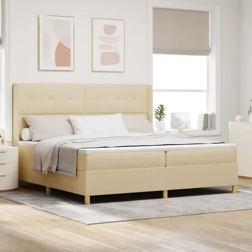Box spring krevet s LED trakama Krema 200 x 200 cm tkanina - Krema 200 x 200 cm Prošiveno gumbima Cijena