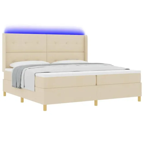 Box spring krevet s LED trakama Krema 200 x 200 cm tkanina - Krema 200 x 200 cm Prošiveno gumbima Cijena