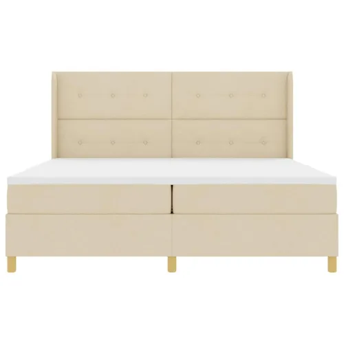 Box spring krevet s LED trakama Krema 200 x 200 cm tkanina - Krema 200 x 200 cm Prošiveno gumbima Cijena