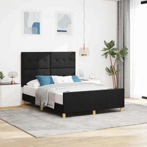 Okvir za krevet s uzglavljem Crna 140 x 190 cm tkanina - Crna 140 x 190 cm Prošiveno gumbima Cijena