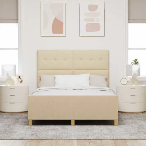 Okvir za krevet s uzglavljem Krema 140 x 200 cm tkanina - Krema 140 x 200 cm Prošiveno gumbima Cijena