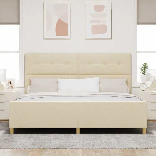 Okvir za krevet s uzglavljem Krema 200 x 200 cm tkanina - Krema 200 x 200 cm Prošiveno gumbima Cijena