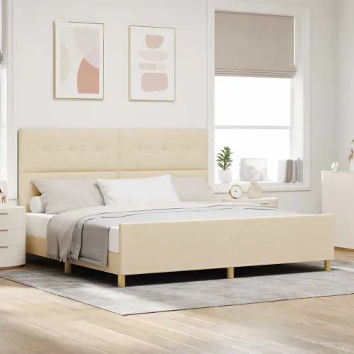 Okvir za krevet s uzglavljem Krema 200 x 200 cm tkanina - Krema 200 x 200 cm Prošiveno gumbima Cijena