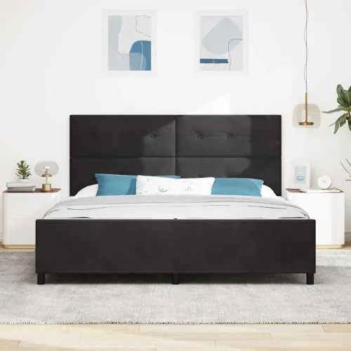 Box spring krevet s uzglavljem Crna 200 x 200 cm Baršun - Crna 200 x 200 cm Prošiveno gumbima Cijena