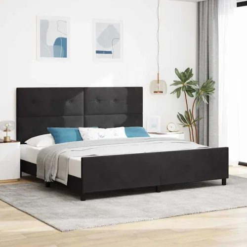 Box spring krevet s uzglavljem Crna 200 x 200 cm Baršun - Crna 200 x 200 cm Prošiveno gumbima Cijena