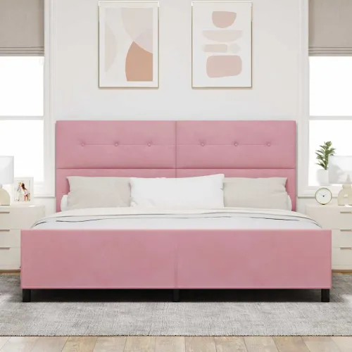 Box spring krevet Ružičasta 200 x 200 cm Baršun - Ružičasta 200 x 200 cm Prošiveno gumbima Cijena