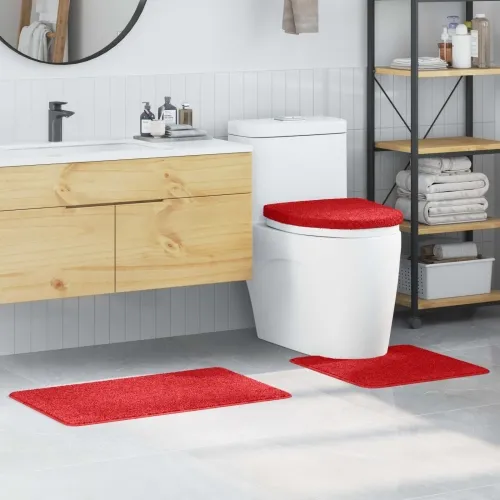 Set prostirki za kupatilo s protukliznom podlogom 3 kom. Crvena - Crvena Cijena