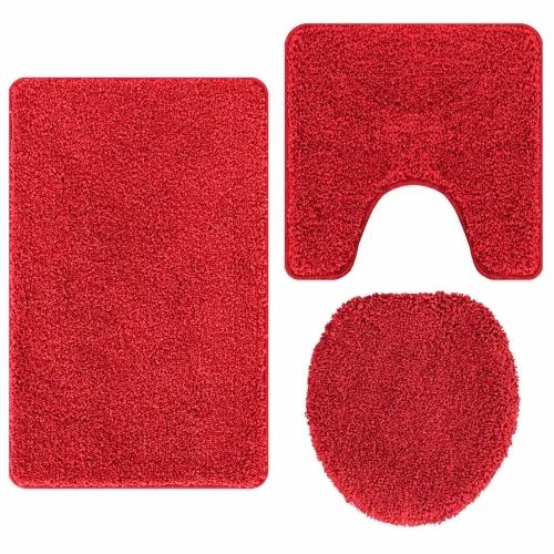 Set prostirki za kupatilo s protukliznom podlogom 3 kom. Crvena - Crvena Cijena
