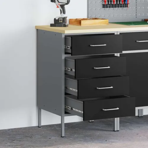 Radni stol Crna i Siva 50 x 55 x 85 cm Inženjerska drva i čelik - Crna s 4 ladice Cijena