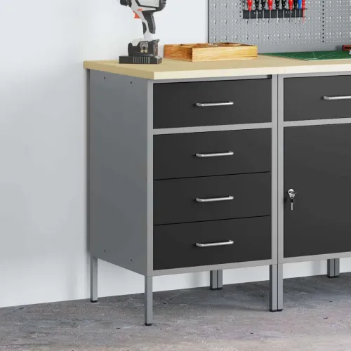 Radni stol Crna i Siva 50 x 55 x 85 cm Inženjerska drva i čelik - Crna s 4 ladice Cijena