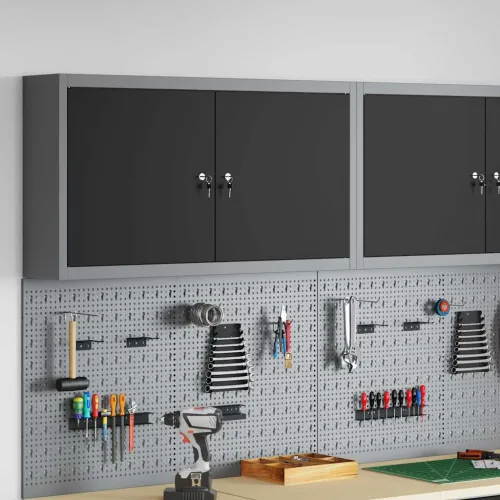 Ormar za alate s policom Crna i Siva 100 x 20 x 55 cm - Crna Ormar sa 2 vrata Cijena