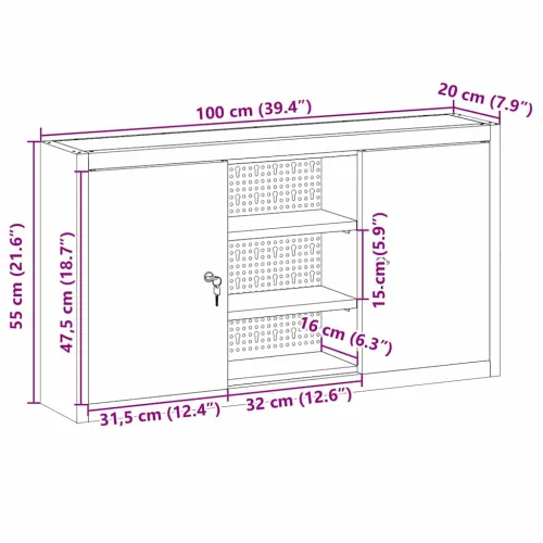 Ormar za alate s policom Crna i Siva 100 x 20 x 55 cm Čelik - Crna Ormar s perforiranim pločama (100 cm) Cijena