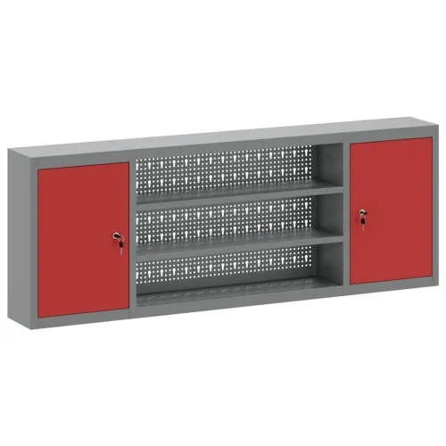 Ormar za alate s policom Crvena i siva 150 x 20 x 55 cm Čelik - Crvena Kupaonski ormarić s perforiranim pločama (150 cm) Cijena