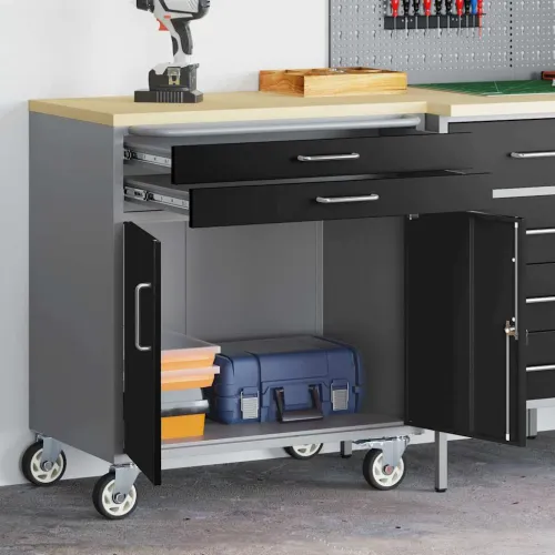 Kolica sa radnom površinom Crna i Siva 75 x 45 x 85 cm - Crna s 2 ladice Cijena