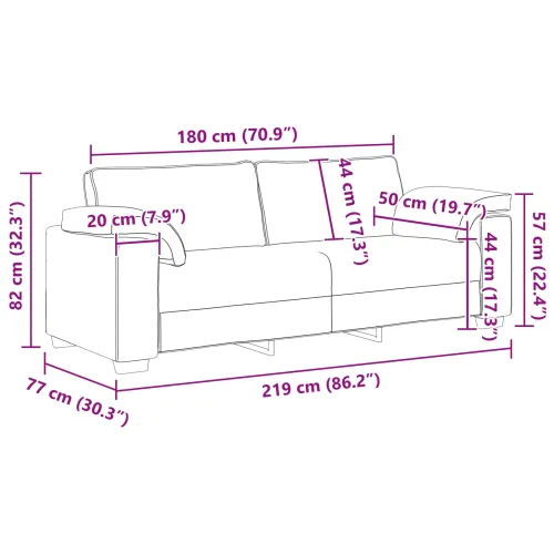 Sofa za 3 osobe Oblačnosiva 220 cm tkanina - Siva tkanina oblak 220 cm Cijena