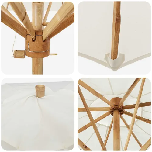 Vrtni suncobran Ø 150 x 210 cm Bambus Kružni Krem bijela - 150 x 150 x 210 cm Krem bijela Cijena