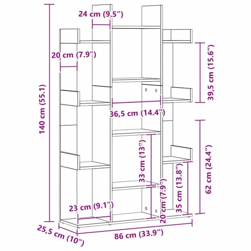 Police za knjige 13 razina 86 x 25,5 x 140 cm Konstruirano drvo - Crni hrast 86 cm Cijena