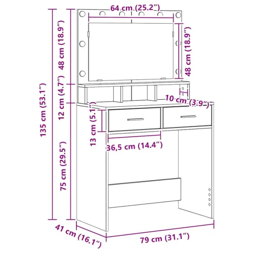 Toaletni stol Siva Sonoma 79 x 41 x 135 cm Konstruirano drvo - 79 x 41 x 135 cm Sivi hrast sonoma Cijena