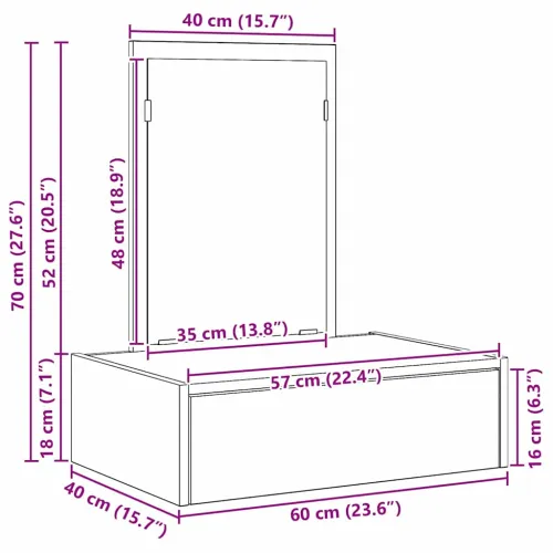 Toaletni stol Bijelo 60 x 40 x 70 cm Konstruirano drvo - 60 x 40 x 70 cm Bijeli bez LED svjetala Cijena