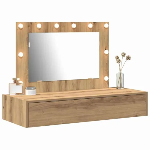 Toaletni stol Smeđa 100 x 40 x 70 cm Konstruirano drvo - 100 x 40 x 70 cm Zanatski hrast s LED-om Cijena