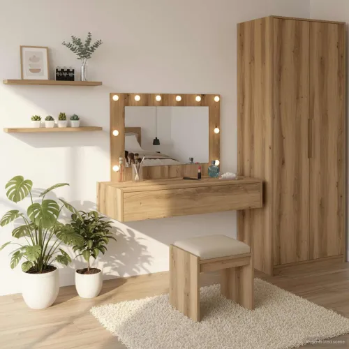 Toaletni stol Smeđa 100 x 40 x 70 cm Konstruirano drvo - 100 x 40 x 70 cm Zanatski hrast s LED-om Cijena