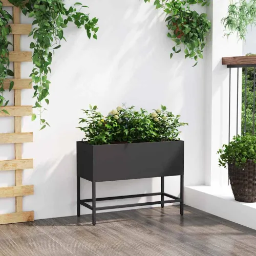 Povišeni Vrtni Planter Crna 60 x 26 x 45 cm Čelik - Crna 60 x 26 x 45 cm Cijena