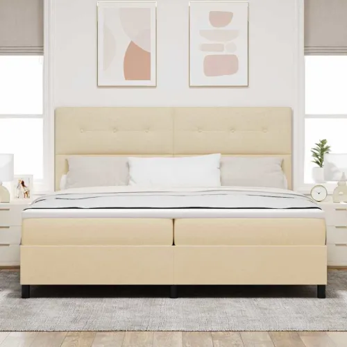 Box spring krevet s uzglavljem Krema 200 x 200 cm tkanina - Krema 200 x 200 cm Prošiveno gumbima Cijena