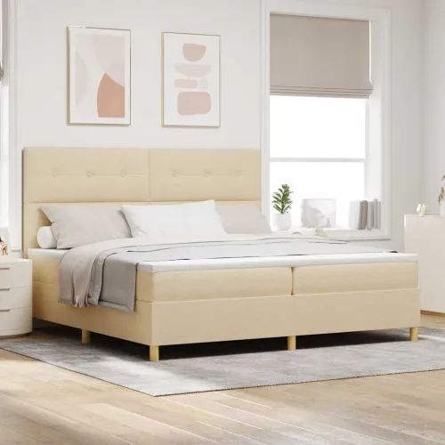 Box spring krevet s uzglavljem Krema 200 x 200 cm tkanina - Krema 200 x 200 cm Prošiveno gumbima Cijena