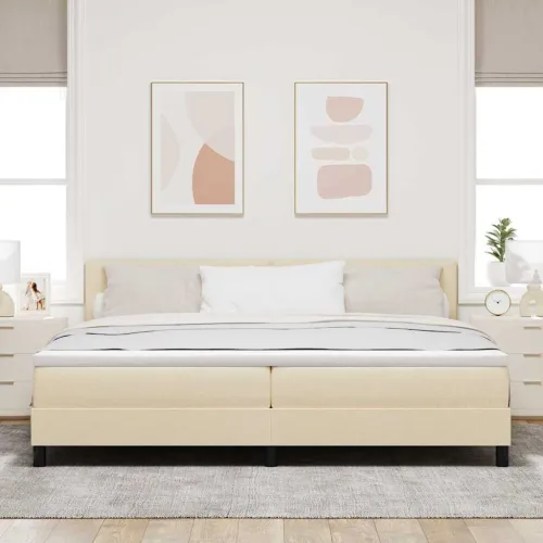 Box spring krevet s LED trakama Krema 200 x 200 cm tkanina - Krema 200 x 200 cm Prošiveno gumbima Cijena