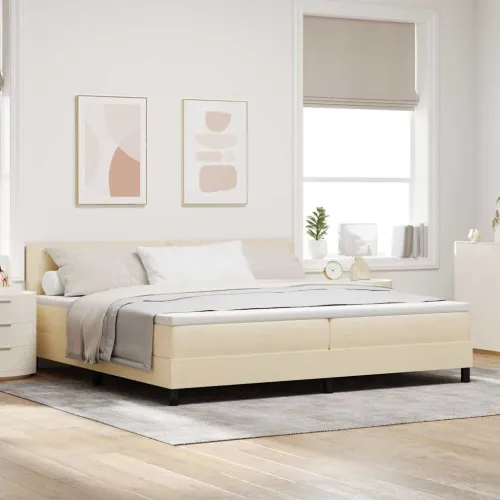 Box spring krevet s LED trakama Krema 200 x 200 cm tkanina - Krema 200 x 200 cm Prošiveno gumbima Cijena