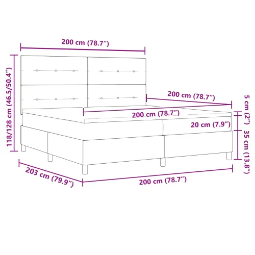 Box spring krevet s LED trakama Krema 200 x 200 cm tkanina - Krema 200 x 200 cm Prošiveno gumbima Cijena