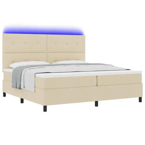 Box spring krevet s LED trakama Krema 200 x 200 cm tkanina - Krema 200 x 200 cm Prošiveno gumbima Cijena