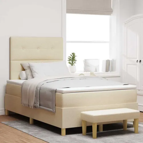 Box spring krevet s uzglavljem Krema 200 x 120 cm tkanina - Krema 120 x 200 cm Prošiveno gumbima Cijena