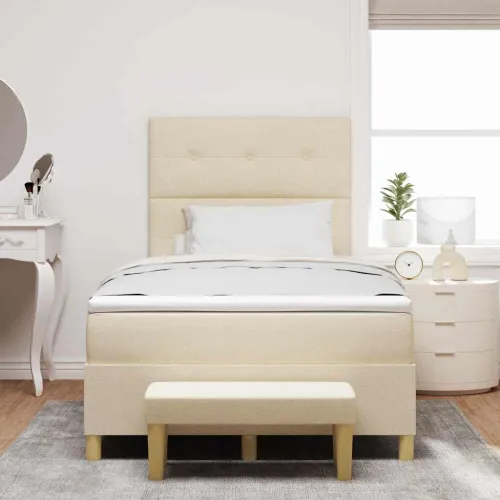 Box spring krevet s uzglavljem Krema 200 x 120 cm tkanina - Krema 120 x 200 cm Prošiveno gumbima Cijena