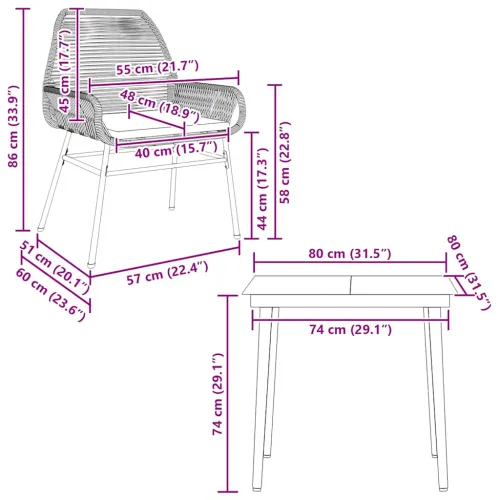 Vrtna garnitura - 3-dijelni vrtni blagovaonski set s jastucima poliratan i staklo - Smeđa 80 x 80 x 74 cm 2 Cijena