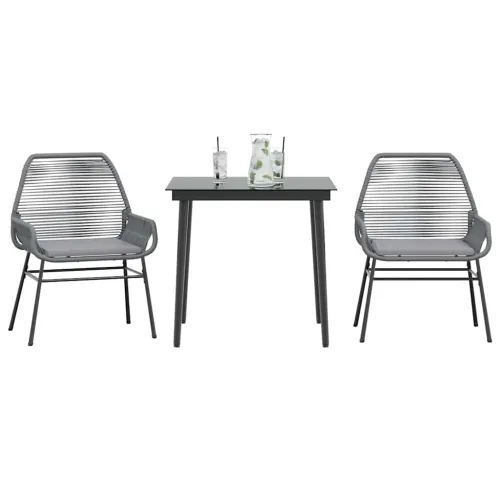 Vrtna garnitura - 3-dijelni vrtni blagovaonski set s jastucima poliratan i staklo - Siva 80 x 80 x 74 cm 2 Siva Cijena