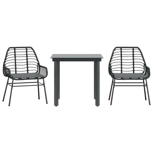 Vrtna garnitura - 3-dijelni vrtni blagovaonski set s jastucima od crnog - Crna i tamno siva 80 x 80 x 74 cm 2 Crna i tamno siva Cijena